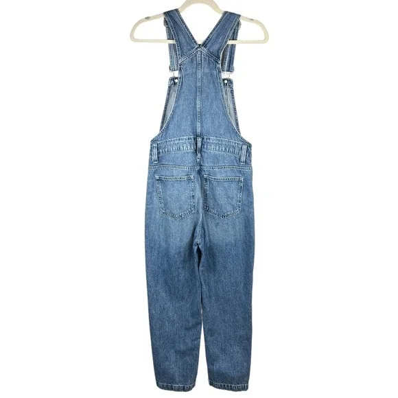Madewell Straight-Leg Jean Overalls XXS Hickory Wash Faded Denim Cropped Length - Picture 2 of 15
